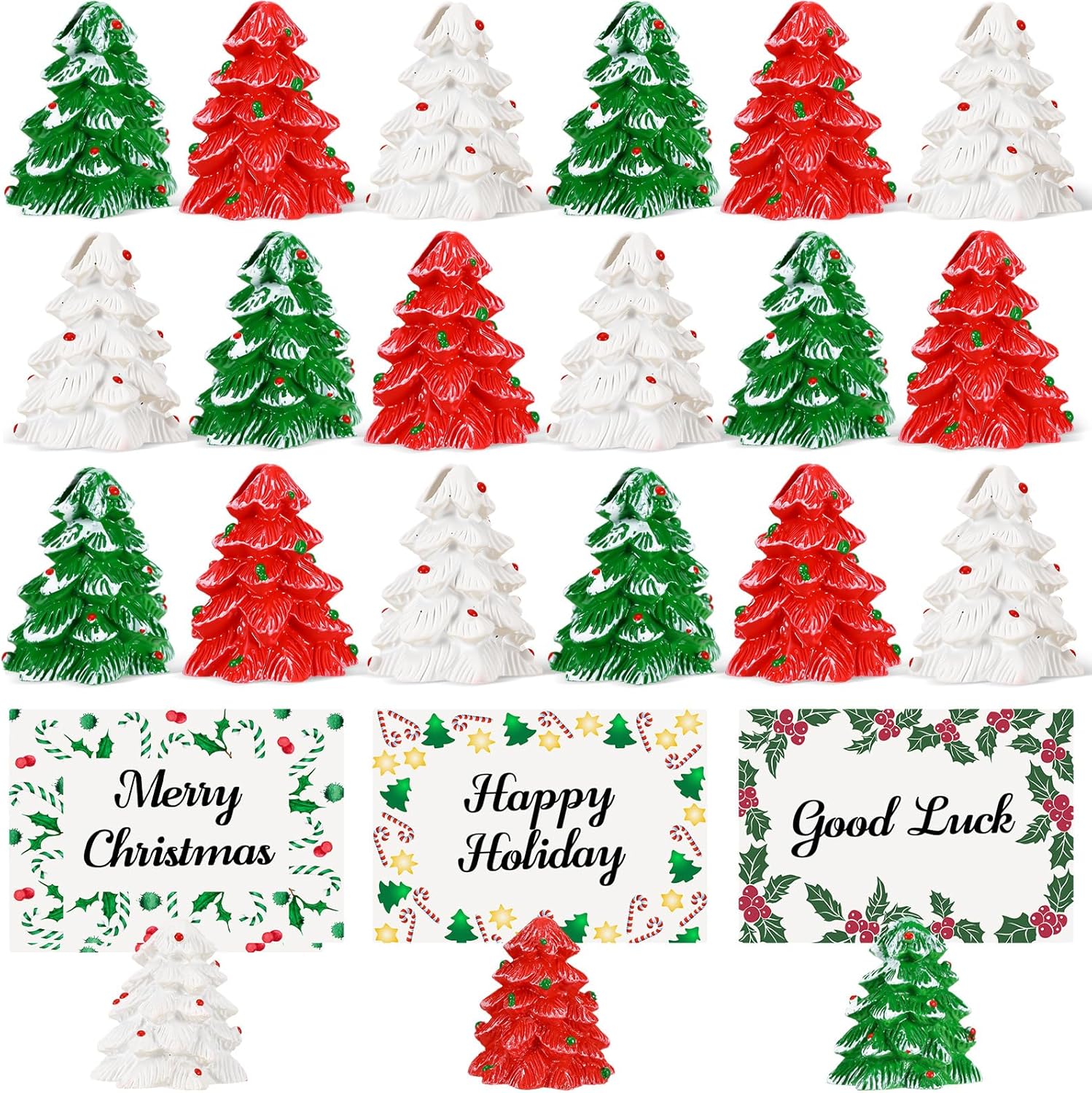 Amyhill 18 Pcs Christmas Tree Place Card Holders Resin Xmas Table Number Holder for Number Name Photo Picture Clip Holder for Xmas Table Decoration Party Favors Winter Wedding Holiday